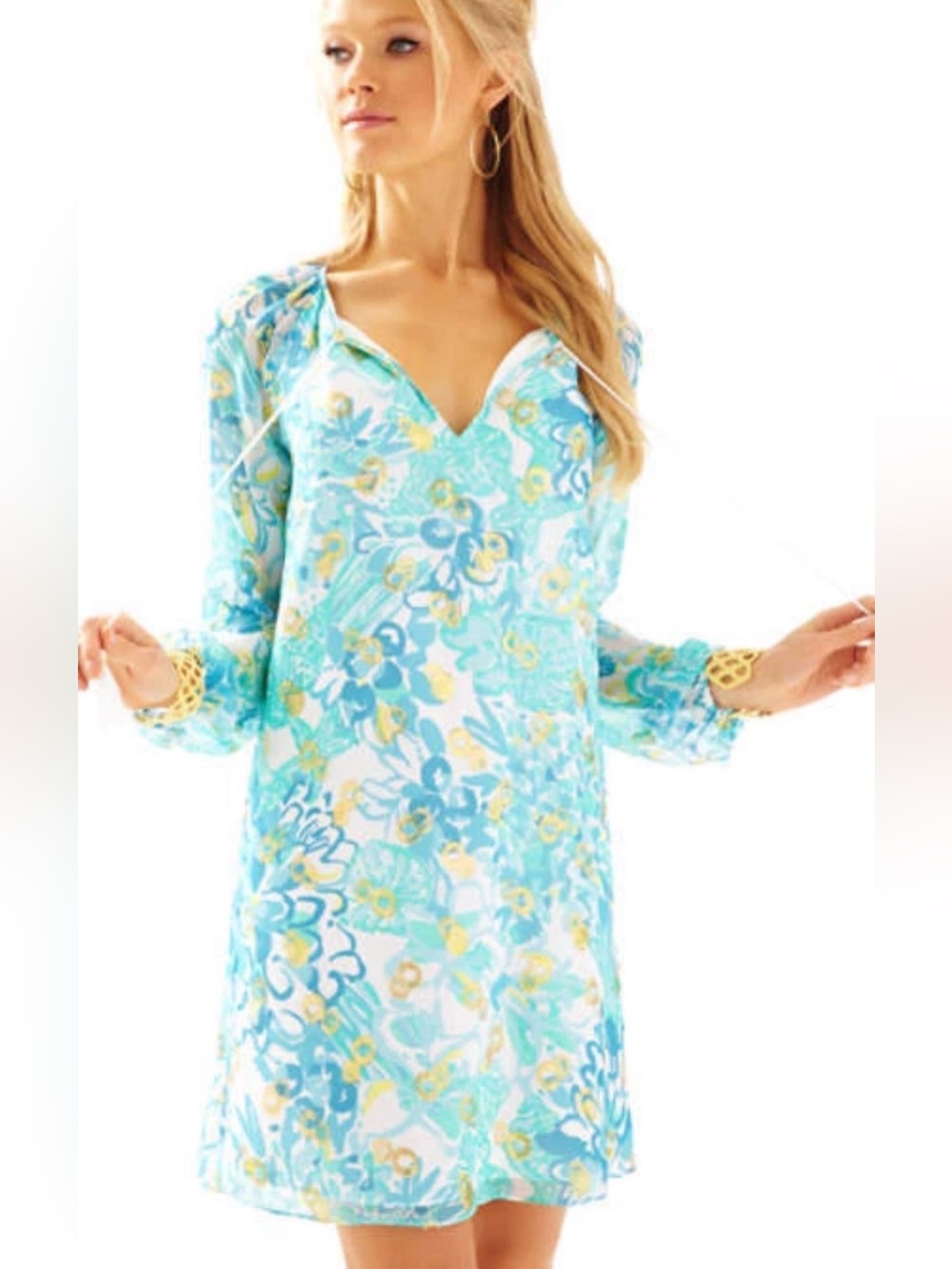 Lilly Pulitzer Saria Tunic Dress Blue and Gold Size 00